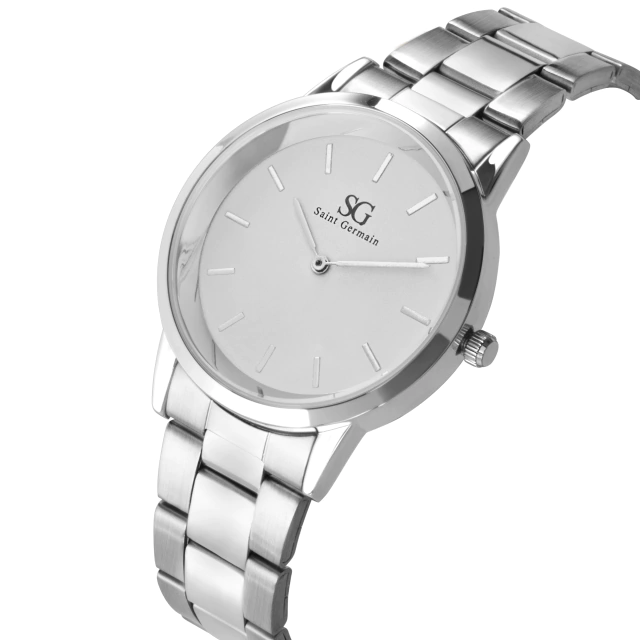 Relógio Saint Germain Minimalista Pulseira Prata Belmont Silver 40mm